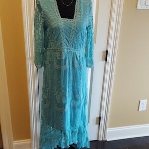 Reba Teal Lace Maxi Dress